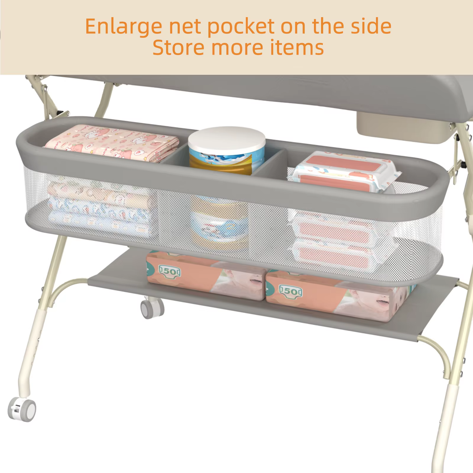 Table à Langer Pliable et Portable, Table à Langer Bébé Charge 11KG, avec Bassin d'Eau Panier de Ran