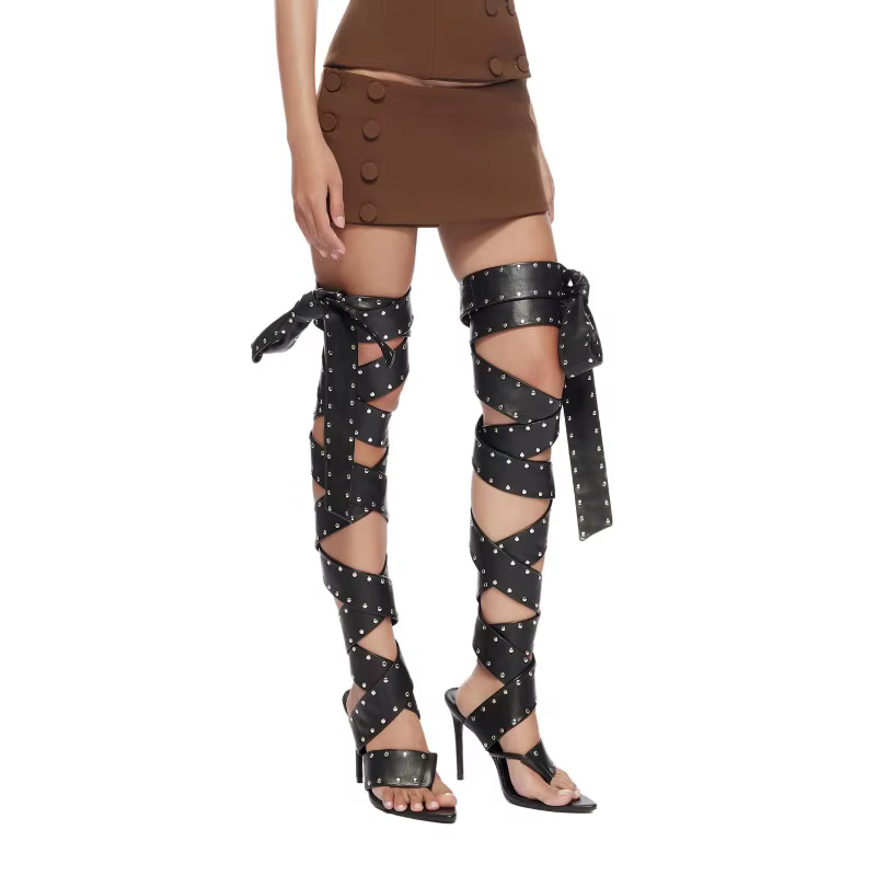 Sandales à talons hauts à boucle et à bout ouvert pour femmes, style européen et américain, tendance