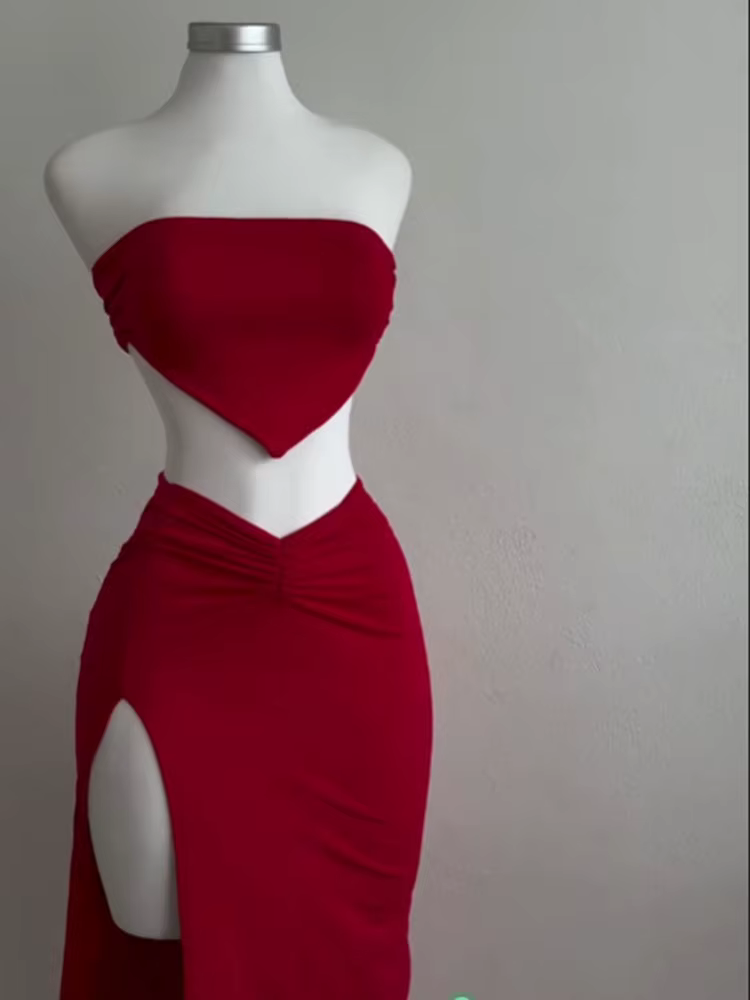 Ensemble 2 pièces pour femmes, haut court, dos nu, jupe taille haute, Sexy, Slim Fit, robe mi-longue