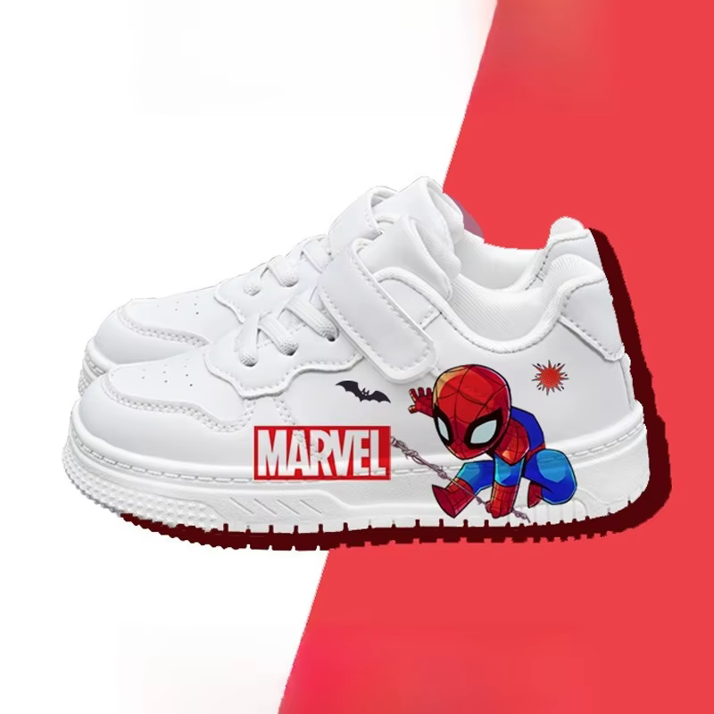 Baskets blanches à enfiler Marvel Spider-Man, chaussures décontractées à semelle souple et fermeture