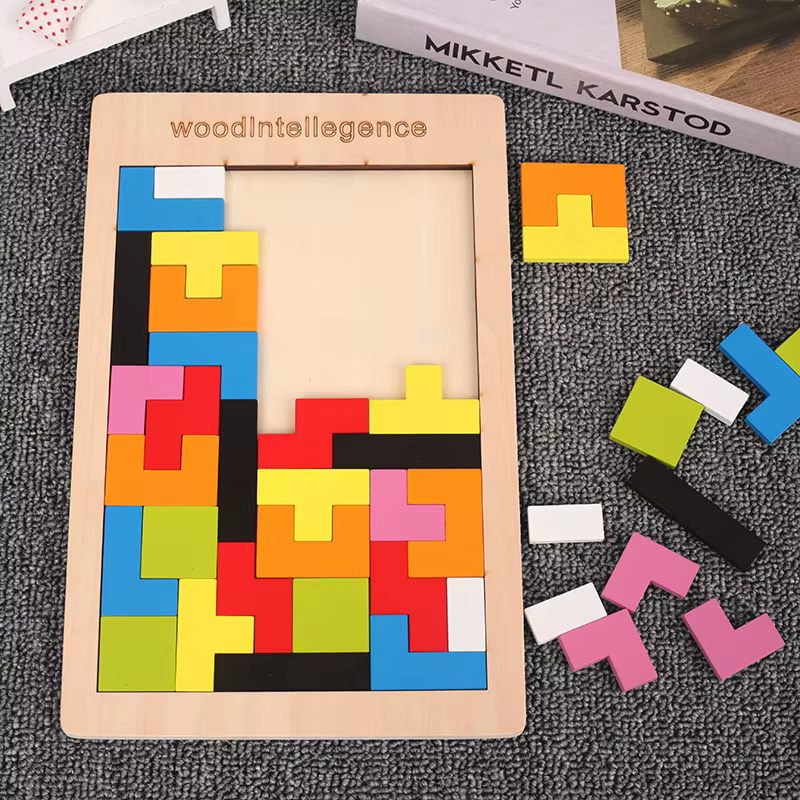 Ensemble de blocs de puzzle en bois, casse-tête, jouet Tangram, intelligence, blocs russes 3D coloré