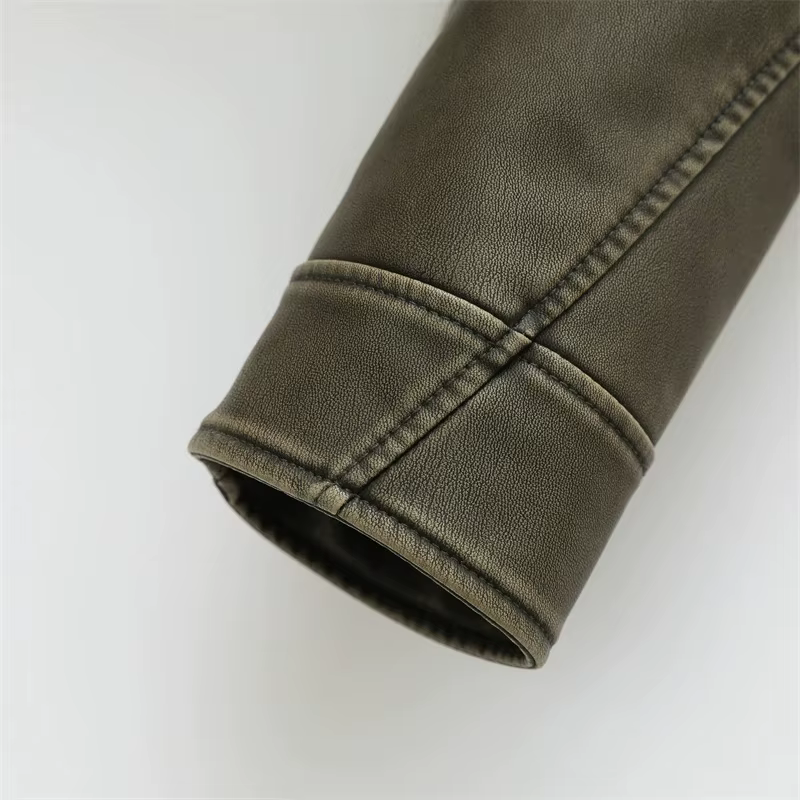 Veste courte Vintage en Faux cuir Pu pour femme, ample, avec ceinture, Streetwear, fermeture éclair,