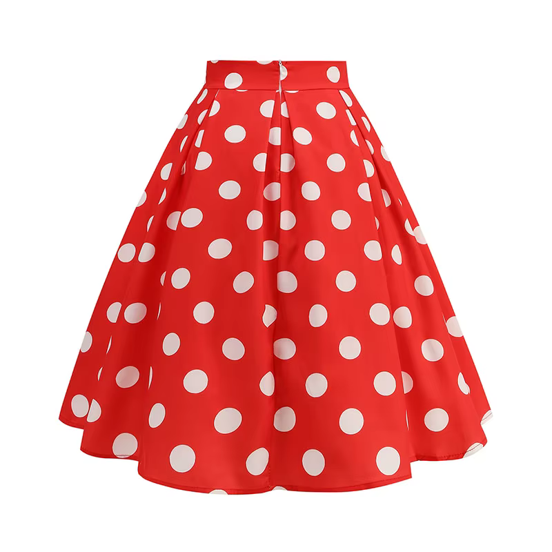 Jupes d'été Vintage pour femmes, taille haute, imprimé à pois, rouge, blanc, noir, élégante, tunique