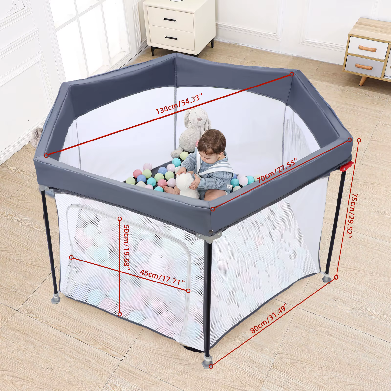Parc pour bébé pliable hexagonal robuste, parc de jeu de sécurité pour les tout-petits, maille douce