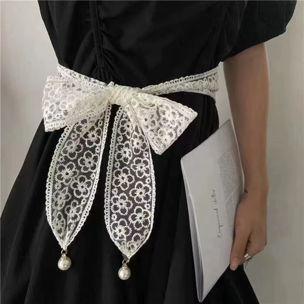Ceintures de taille en dentelle décoratives pour femmes, élégantes, avec pendentif en perles, access