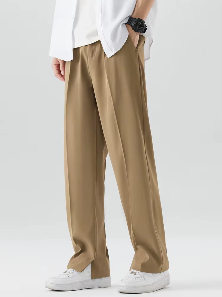 Pantalon décontracté en Polyester pour hommes, respirant, mode coréenne, taille Semi-large, droit, a