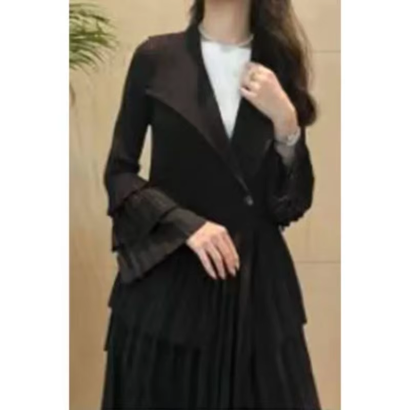 YUDX-Manteau à volants plissés épissés pour femmes, revers, manches évasées complètes, bouton unique