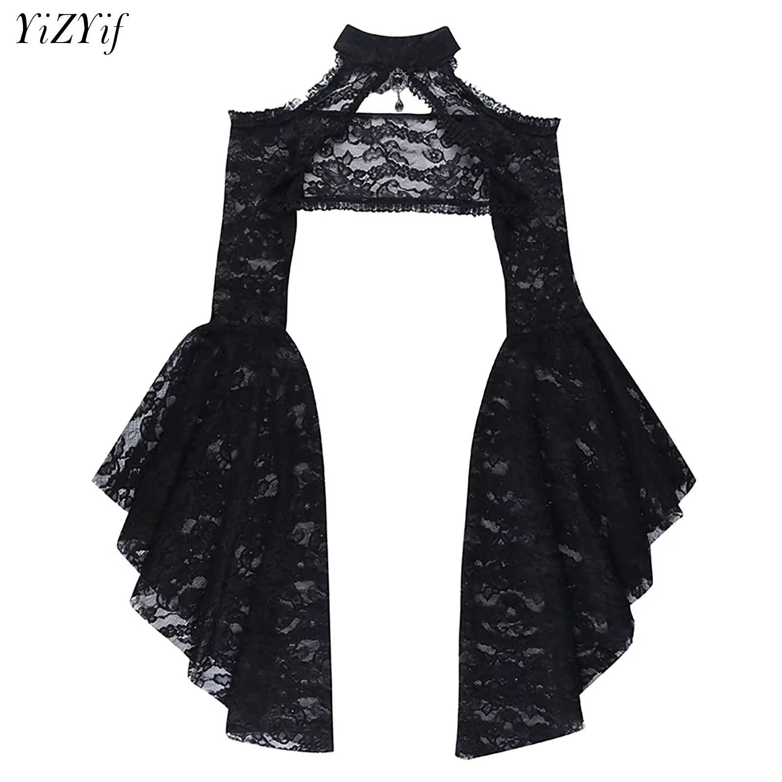 Punk boléro haussement d'épaules Top Trad Goth châles noirs manches évasées couverture enveloppes po