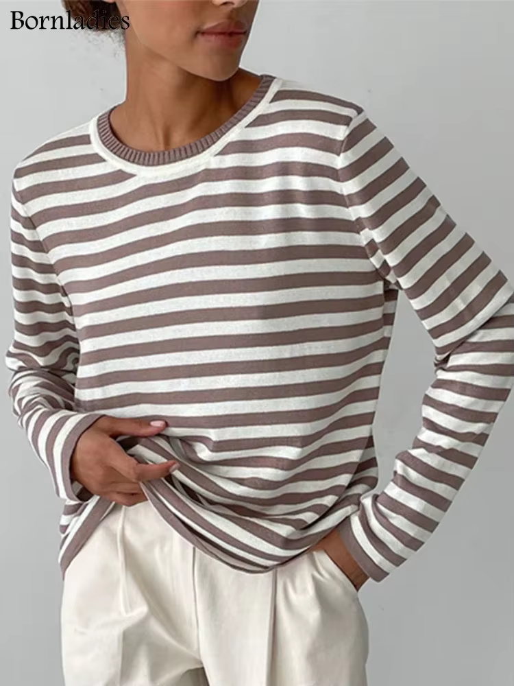 Bornladies tricoté rayure pull femmes 2025 automne hiver ample décontracté épais pulls femme chaud à