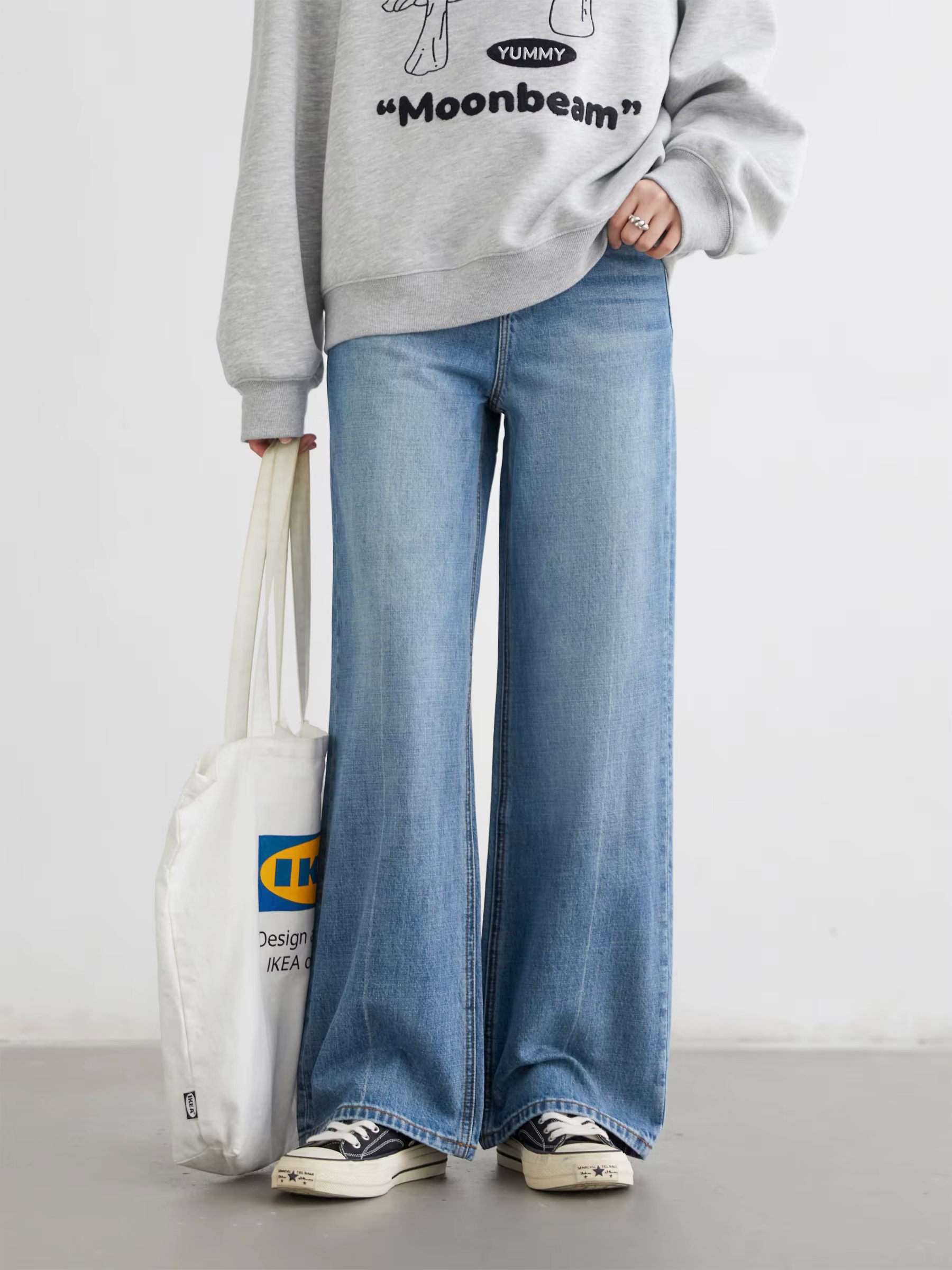 CHIC VEN femmes jean bleu ample décontracté solide nouveau rétro coton jambe large Denim pantalon fe