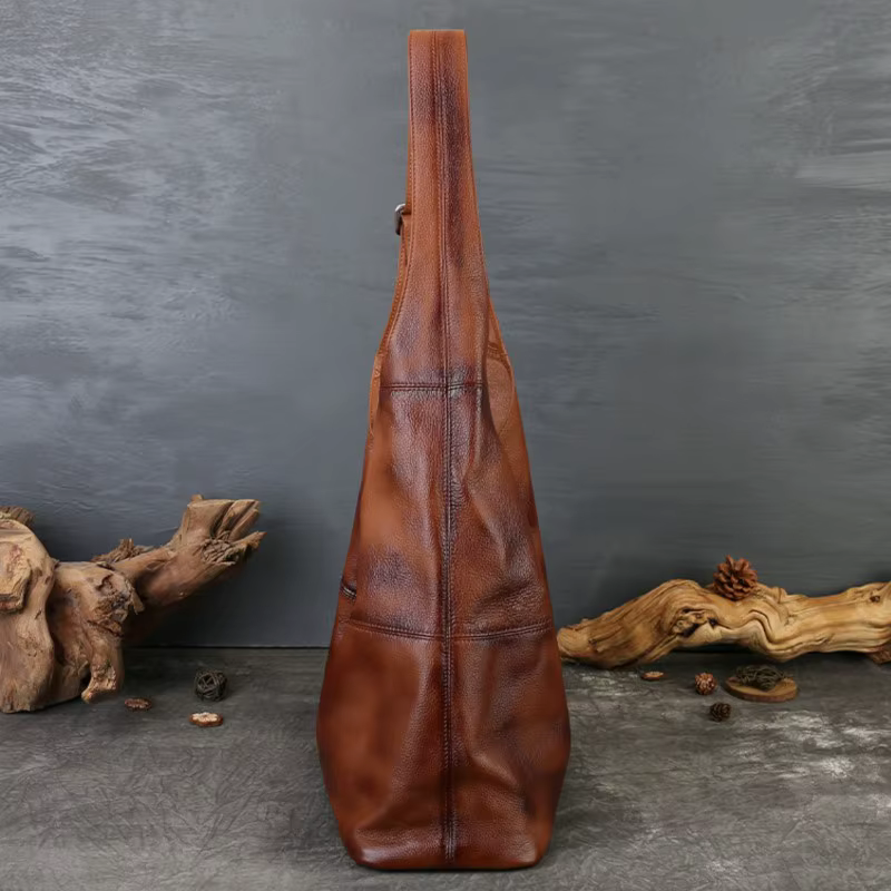 Sac fourre-tout Johnature 2026 en cuir véritable grande capacité, style vintage, en cuir de vachette