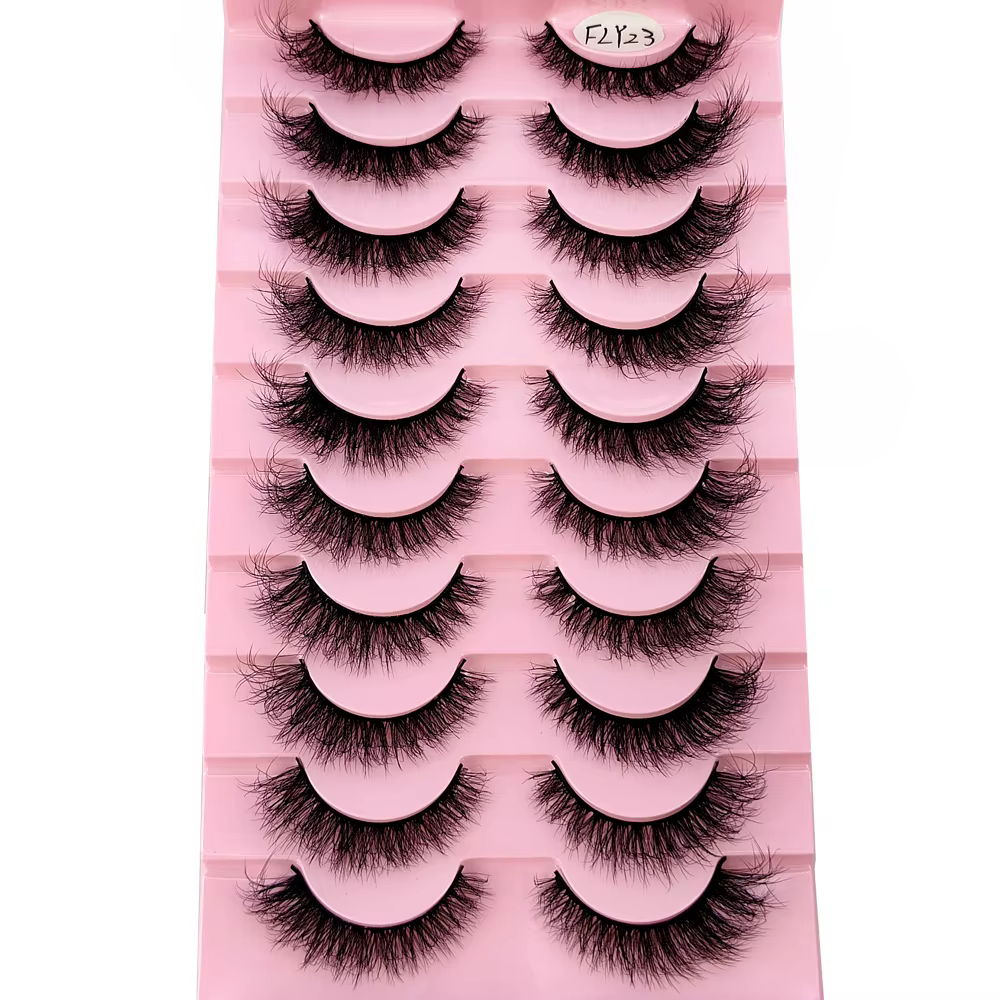 Faux-cils 3D en faux vison, 10 paires, faits à la main, naturels, nude, maquillage, imitation, crois