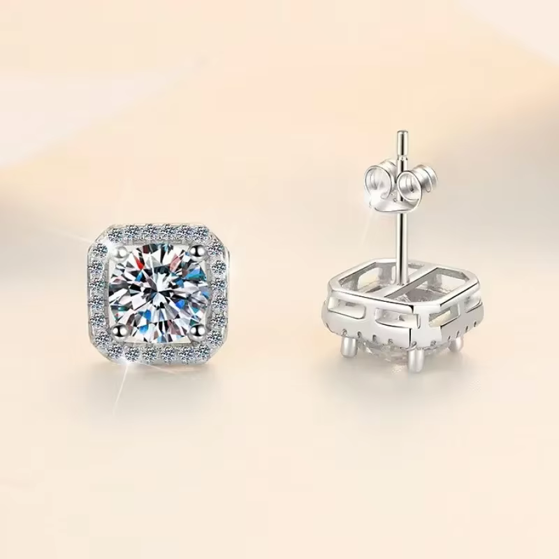 Boucles d'oreilles en diamant Mosonite, sac carré, bijoux de mariage, fête simple et à la mode, cade