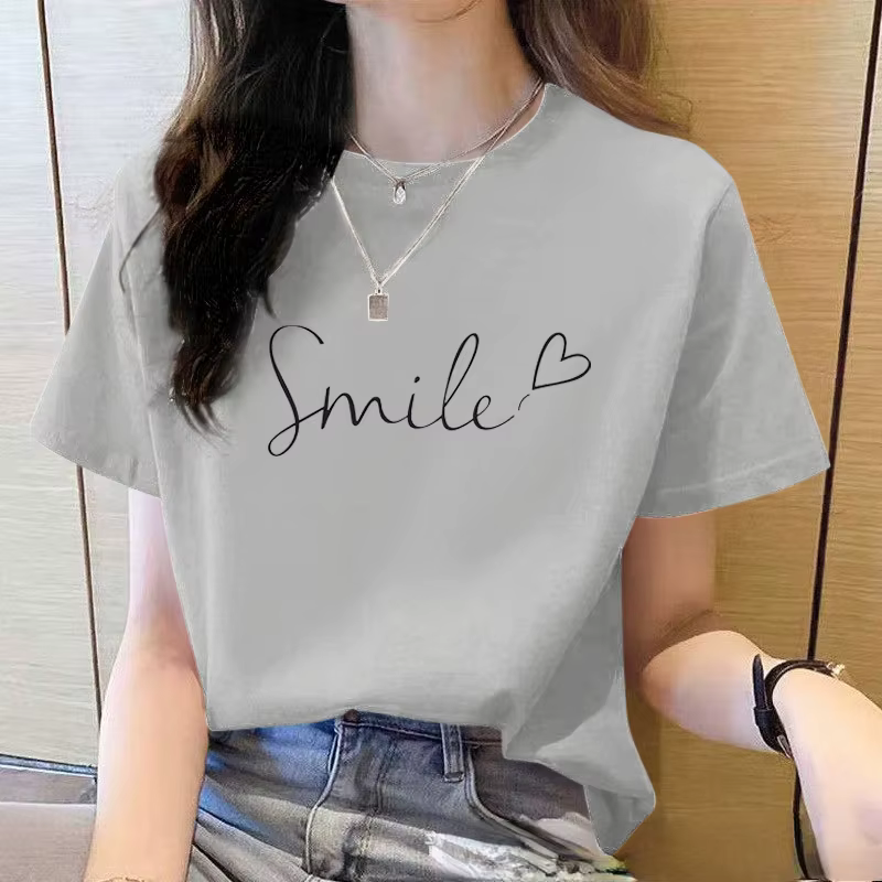 2025 été ample femmes T-Shirt de haute qualité col rond couleur unie à manches courtes femmes vêteme