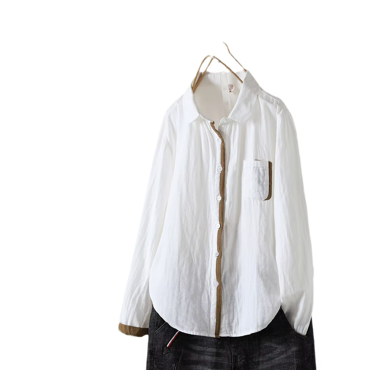 Chemises assorties en coton pour femmes, haut à col à revers, manches longues, chemisiers basiques,