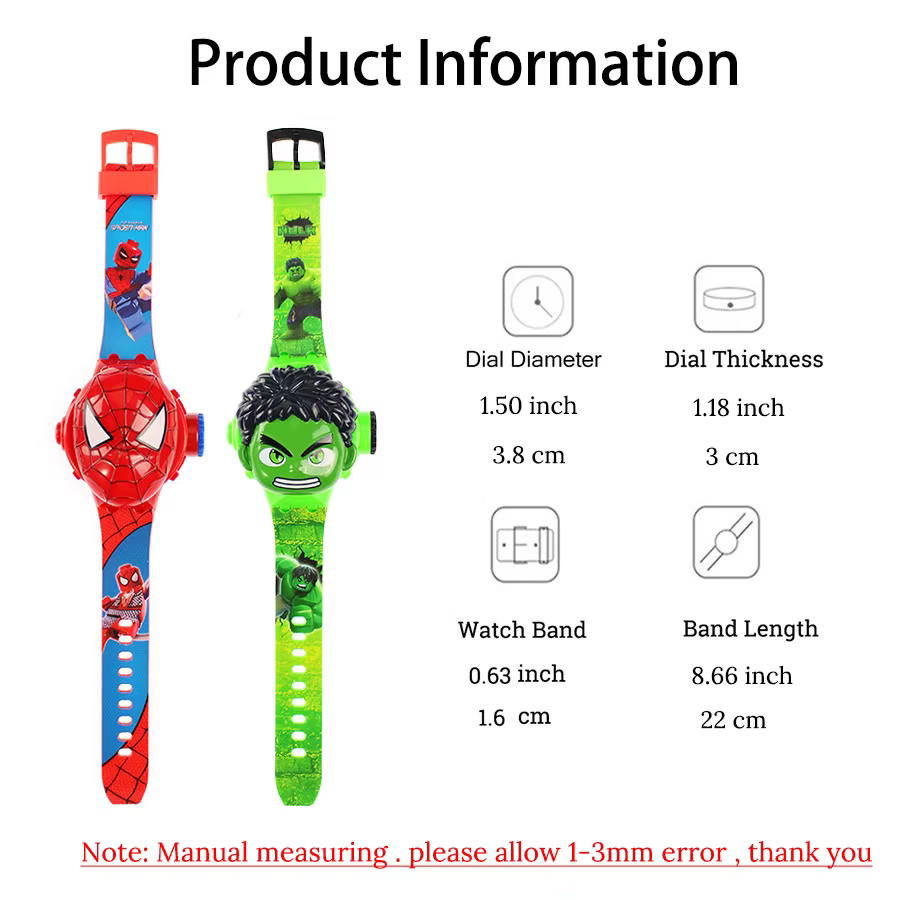 Montre de Projection Spiderman de dessin animé pour enfants, jouets Iron man capitaine, cadeau pour 