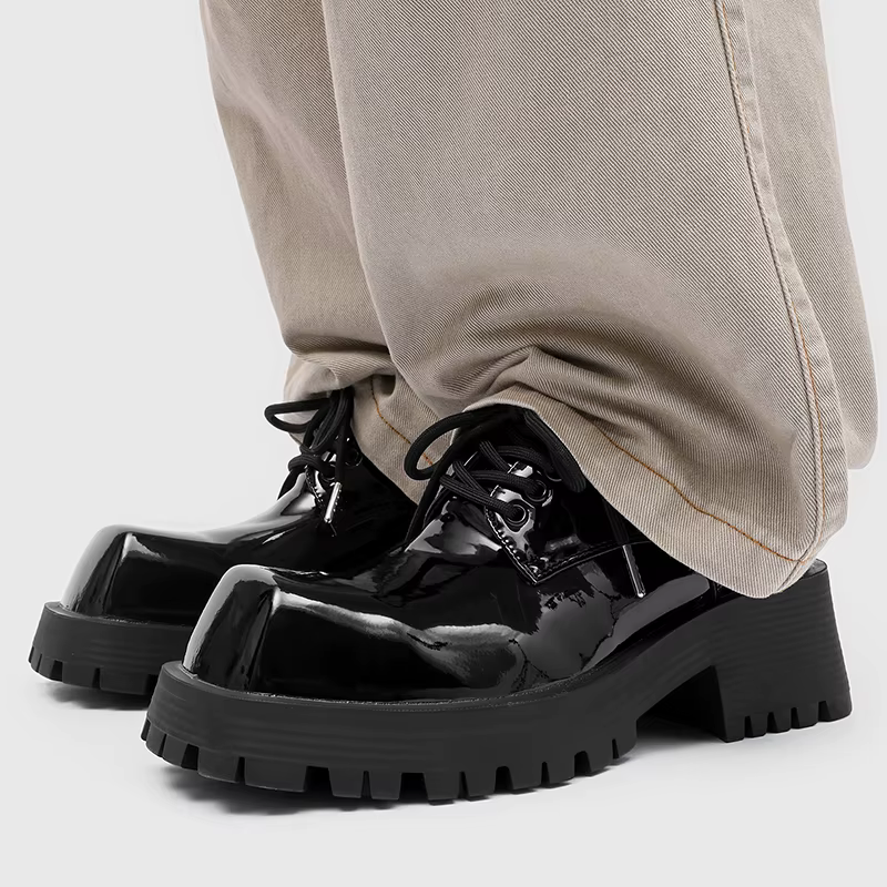 Chaussures en cuir à semelles épaisses pour hommes, style design de luxe, travail, bureau, mode fête