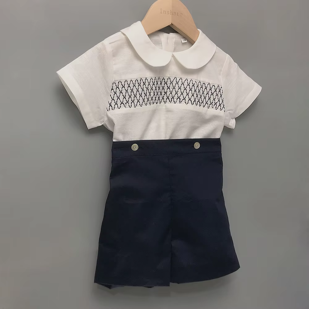 Ensemble de Boutique pour enfants, 2 pièces, smocks espagnol, en coton et lin, costume à manches cou