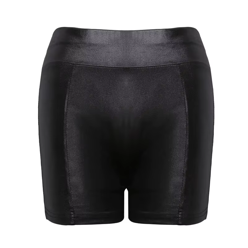 Short sexy en faux cuir PU pour femmes, brillant, élastique, taille haute, pantalon court, slim, cha