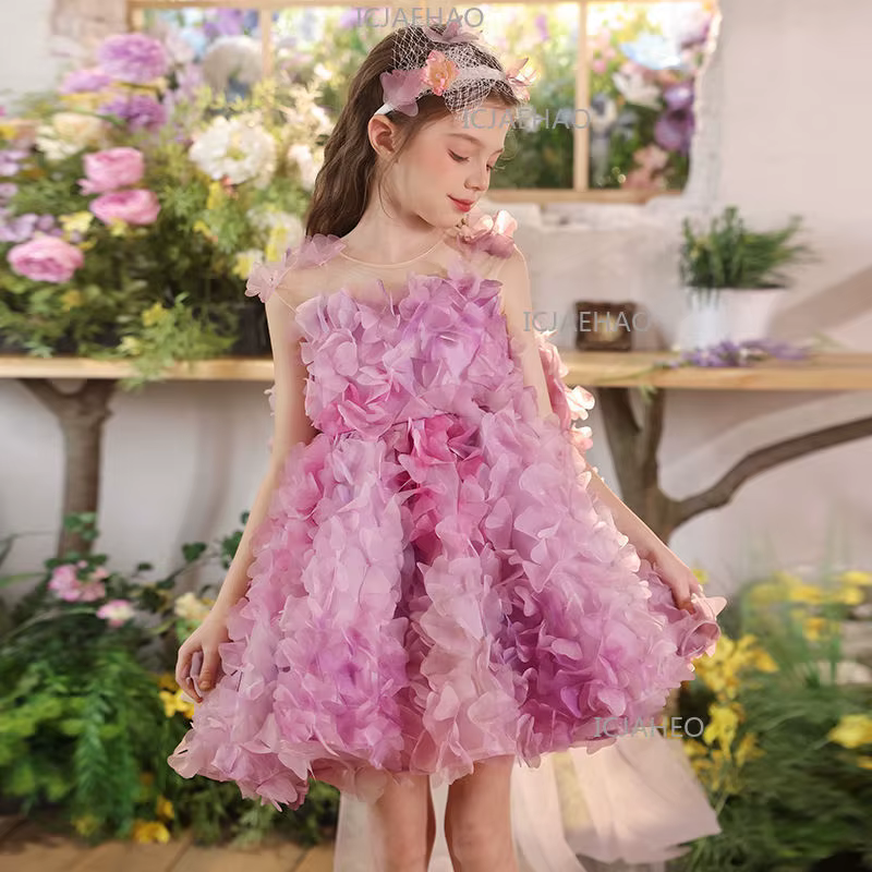 Nouvelle Robe de Princesse Fleurie pour Filles, Tenue de Cérémonie pour Enfants, Robe de Performance