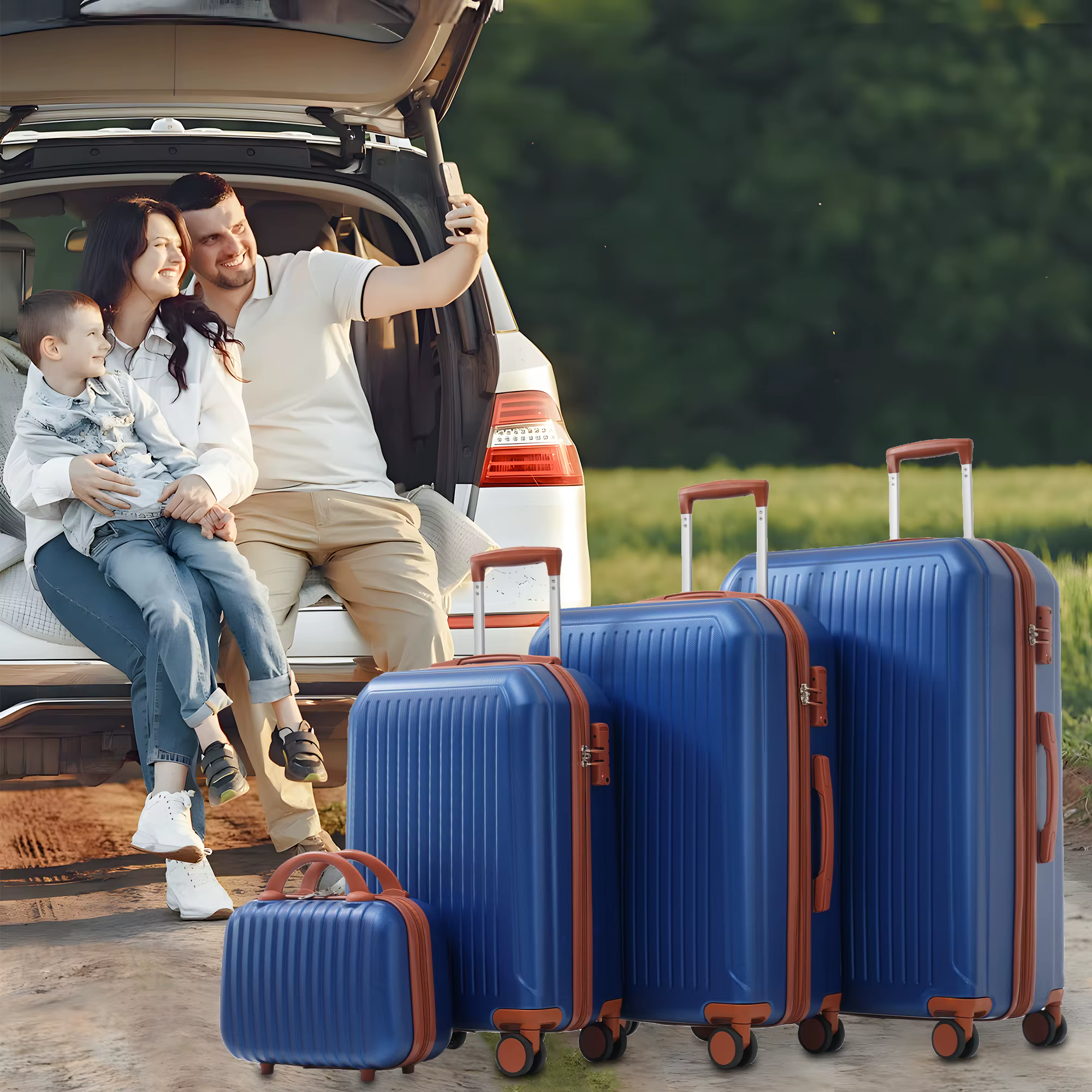 Anajqaqia Set de bagages, avec poignées télescopiques en métal, 360 ° Double roues, serrure TSA, e