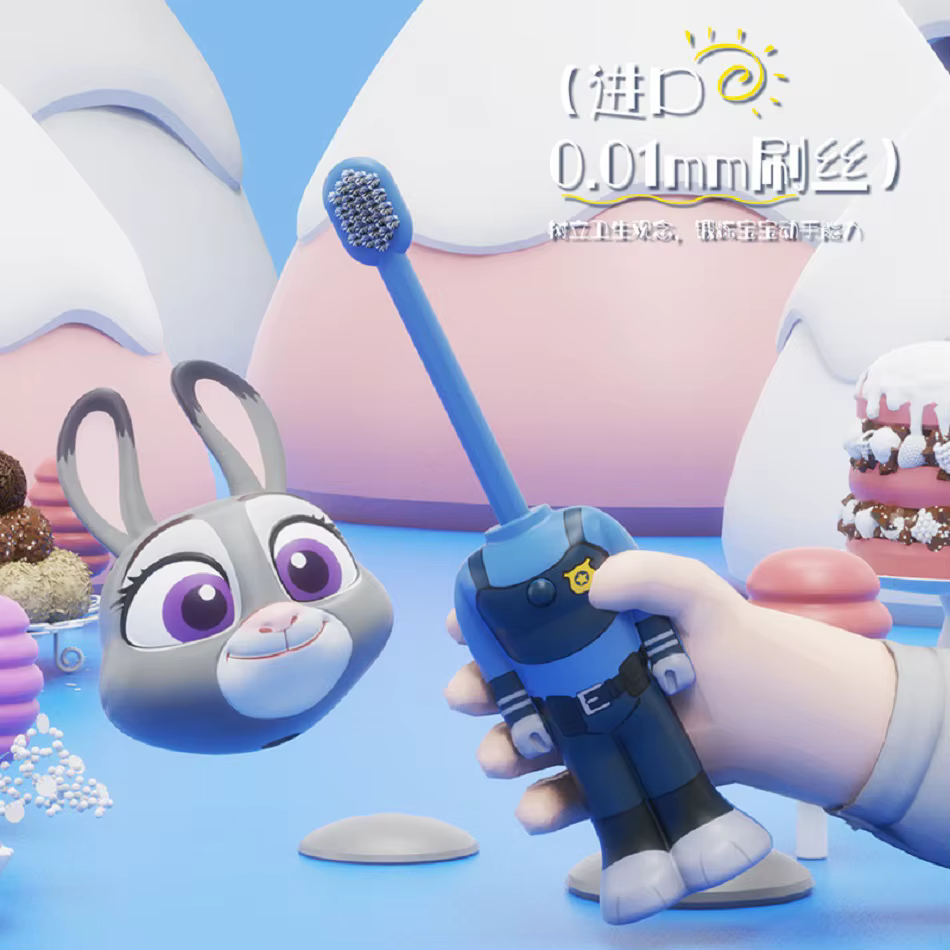 Brosse à dents extensible Disney Zootopia, figurines mignonnes Nick et Judy, brosse à dents transfor