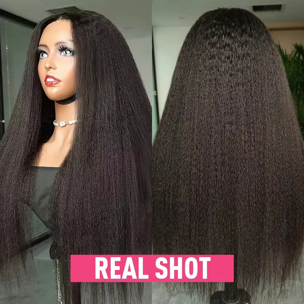 Kinky Straight Lace Frmeds Wig, Go Glueless Wig, Yaki Straight Human Hair Wig, Pre Plucked, 6x4 HD L