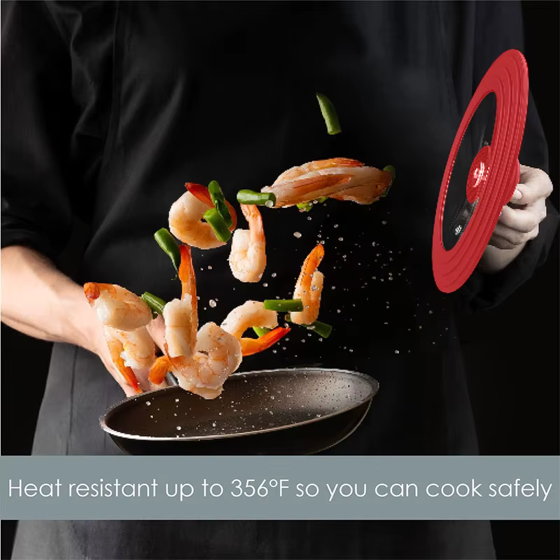 Couvercle de casserole multifonctionnel en verre trempé PGY avec rebord en silicone, poignée anti-ch