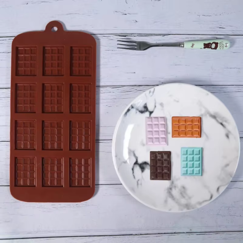 12 moules à chocolat en Silicone, moules à gaufres à Fondant, moule de barre de bonbons, outils de d