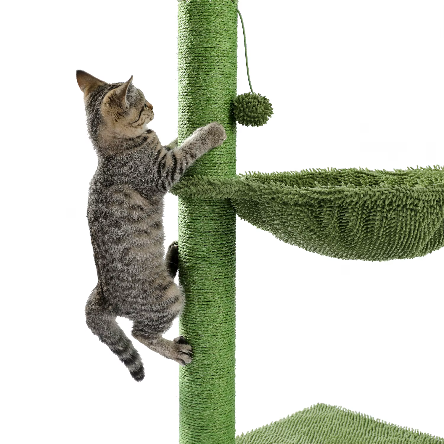 Arbre à Chat Pantum avec Tour de Jeu en Hamac, Poste à Gratter en Sisal, Entièrement Enveloppé, Vert