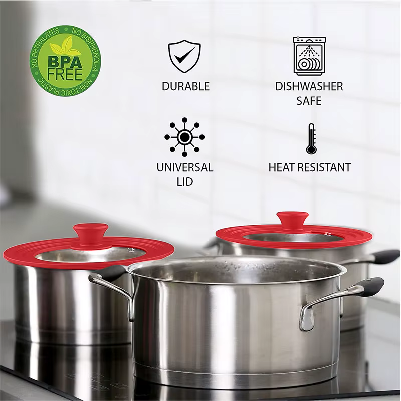 Couvercle de casserole multifonctionnel en verre trempé PGY avec rebord en silicone, poignée anti-ch