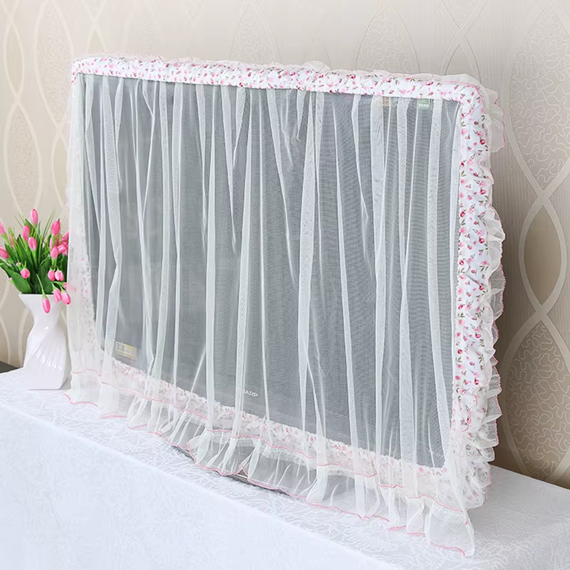 Rideau de porte en tissu dentelle, cercle TV pouvant être retourné, couvercle anti-poussière, écran 