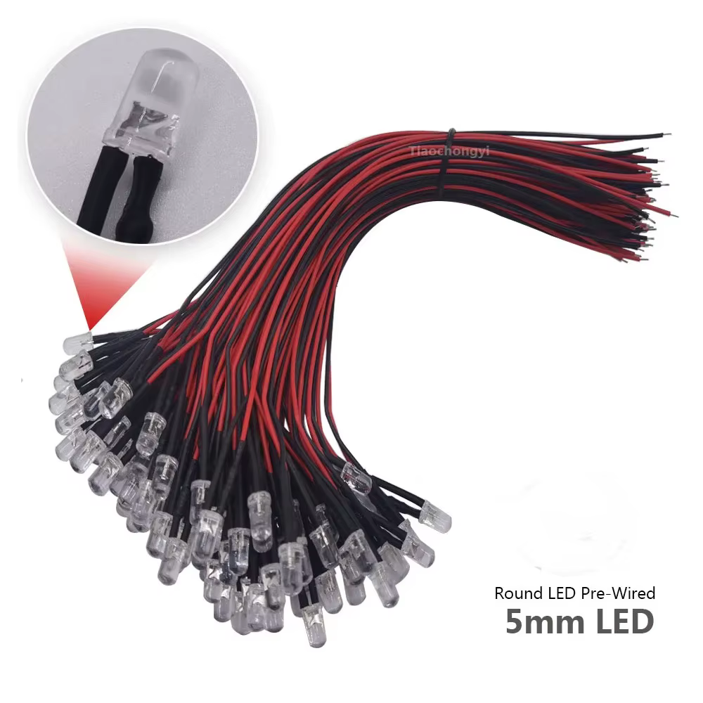 10 pièces 3mm 5mm scintillement 9V-12V DC pré-câblé eau clair bougie led rouge jaune bleu vert blanc