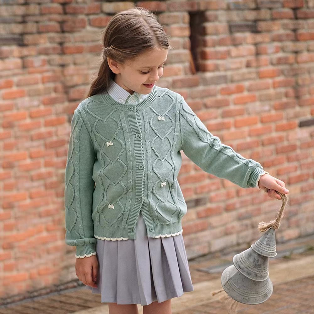 Dave Bella automne printemps Cardigan pull pour filles tricoté pull enfants bouton manteau d'extérie