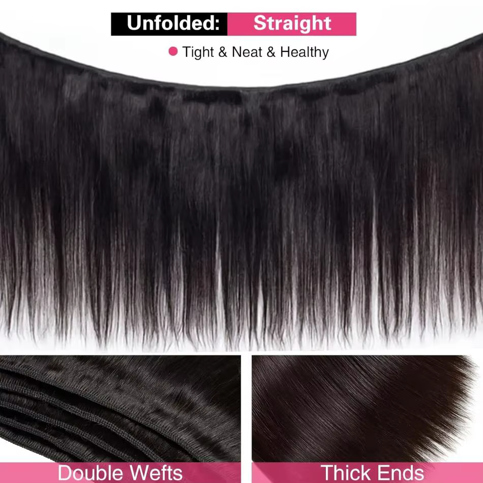Extensions de cheveux humains vierges lisses et naturels, non traités, en lots de 1/3/4 pièces, 26,