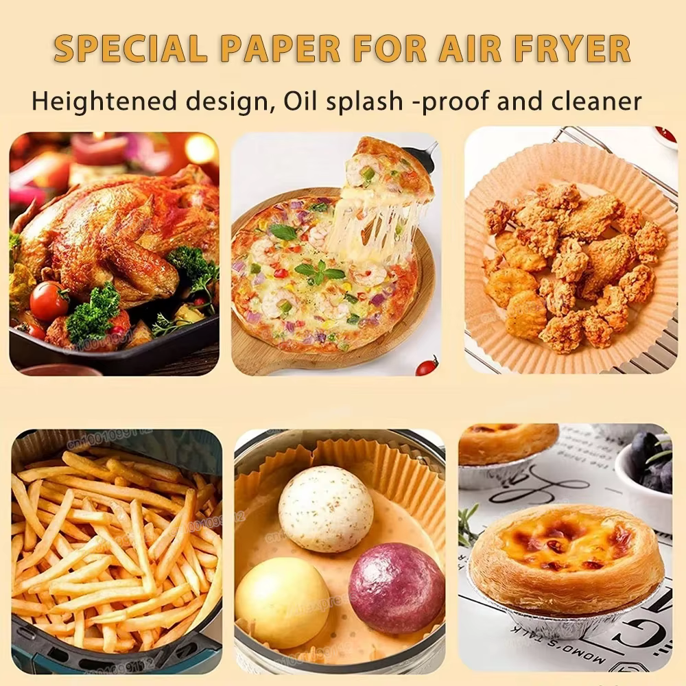 Papier antiadhésif pour friteuse à air et poulet, papiers de cuisson ronds, doublures en papier, acc