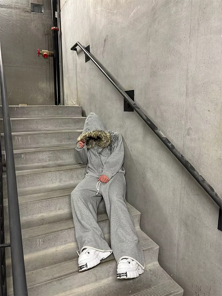 Hoodies zippés pour femmes, style Y2K, esthétique Harajuku, avec col en fausse fourrure, graphiques