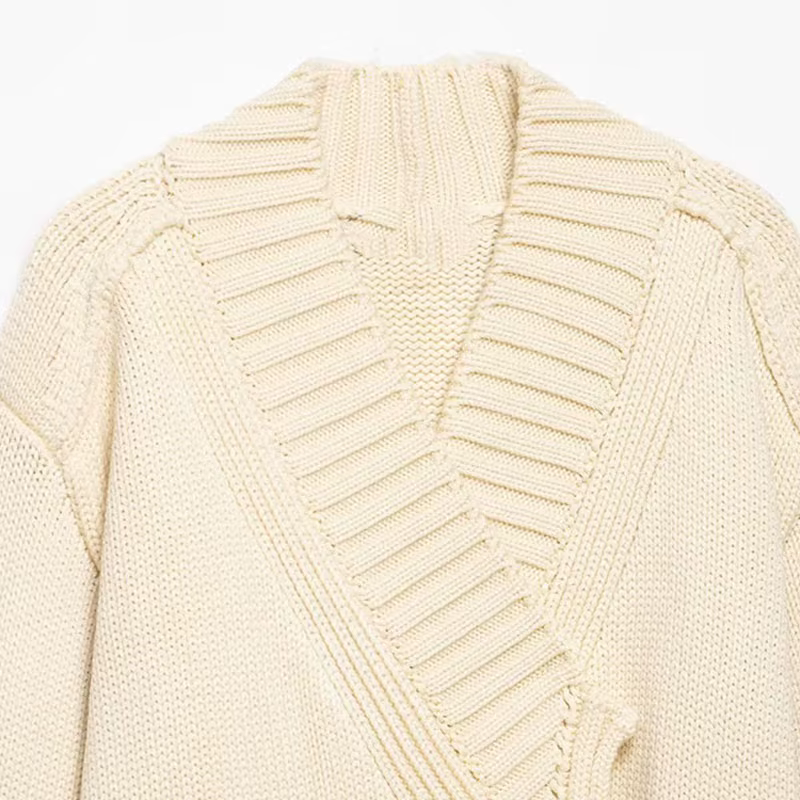 NLZGMSJ Cardigan Femme 2026 Printemps Épais Manches Longues Irrégulier à Nouer Ample Tricoté Manteau