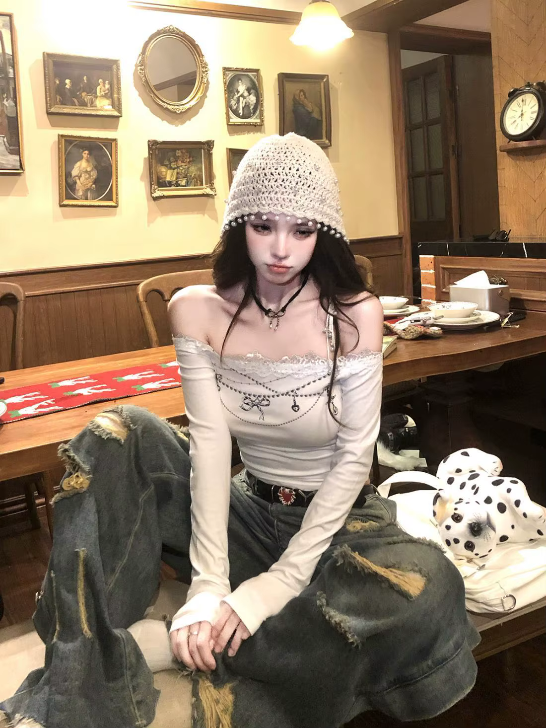 Tonngirls Harajuku imprimé t-shirt femmes maigre graphique hauts dentelle Y2k esthétique Vintage t-s