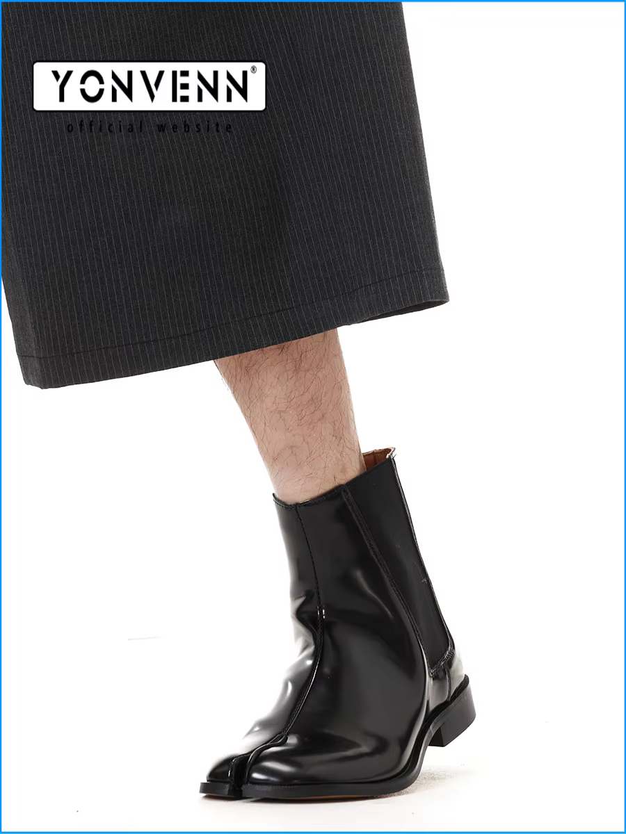 Bottes courtes en cuir véritable Chelsea tabi chaussures à bout fendu sabot de cochon chaussures en 