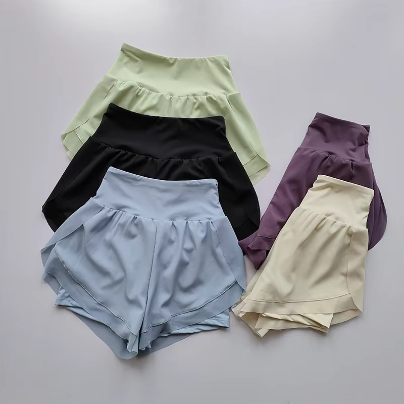 Short de sport taille haute pour femme, maille respirante, double couche, séchage rapide, gym, fitne