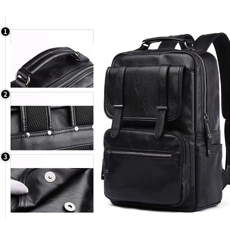MOYYI-Sac à dos en cuir pour ordinateur portable pour homme, sac à dos de voyage étanche, sac d'affa