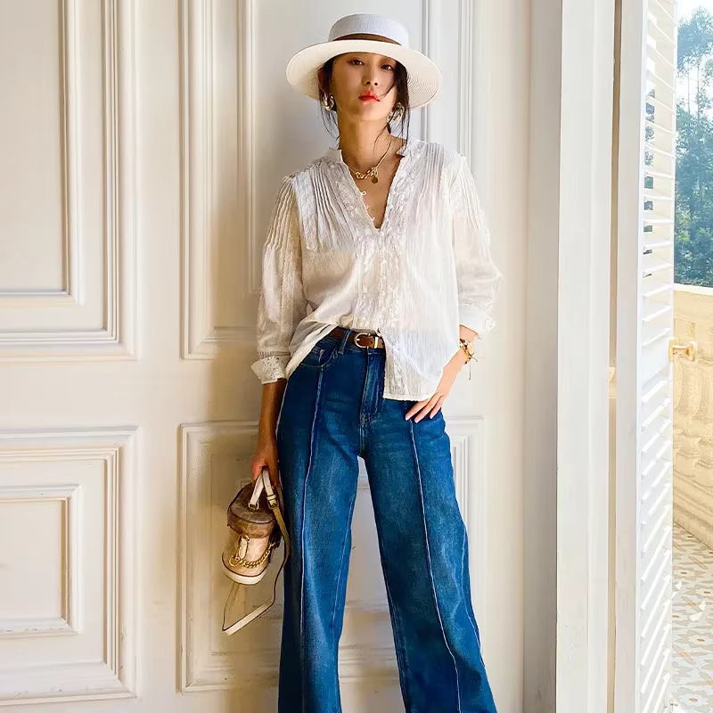 TEELYNN gitane Boho Foral brodé dentelle Blouse chemises pour femmes haut 2025 coton Vintage à manch