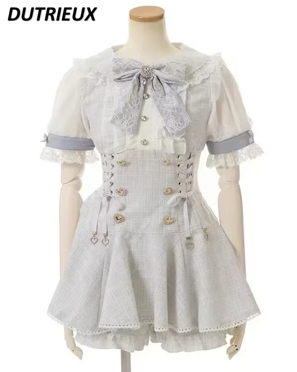 Vêtements Lolita japonais Mine, chemise à manches courtes et Short, ensemble pour femmes, doux et mi