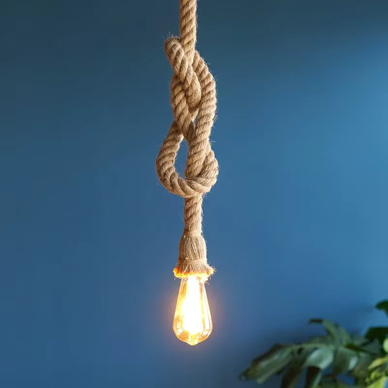 Vintage Sisal chanvre corde cravate suspension lampe suspendue plafonnier Lustre rétro Lustre Loft c
