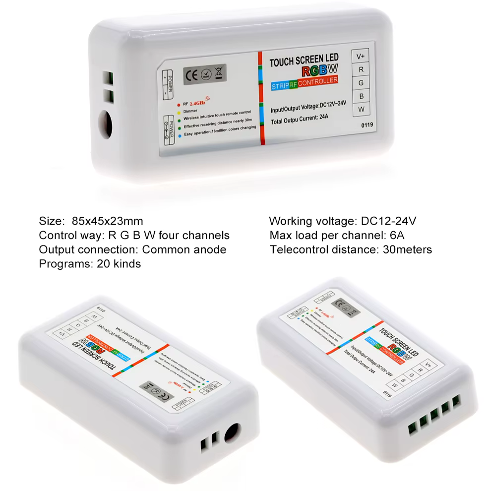 Contrôleur LED RGBW/RGB, écran tactile 2.4G DC12-24V 18A, canal de télécommande pour bande LED RGB +