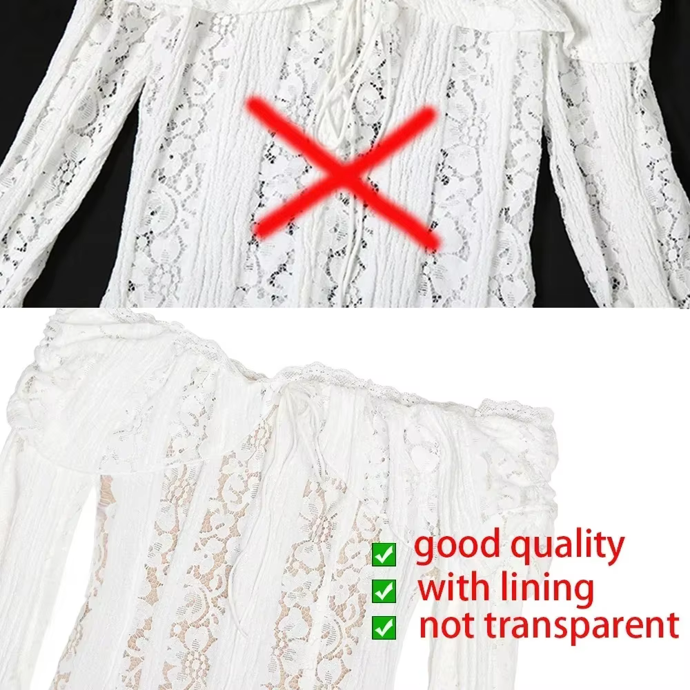 Oligai Robe Longue Dentelle Blanche Femme 2024 - Robe Épaules Dénudées Manches Évasées Bodycon pour 