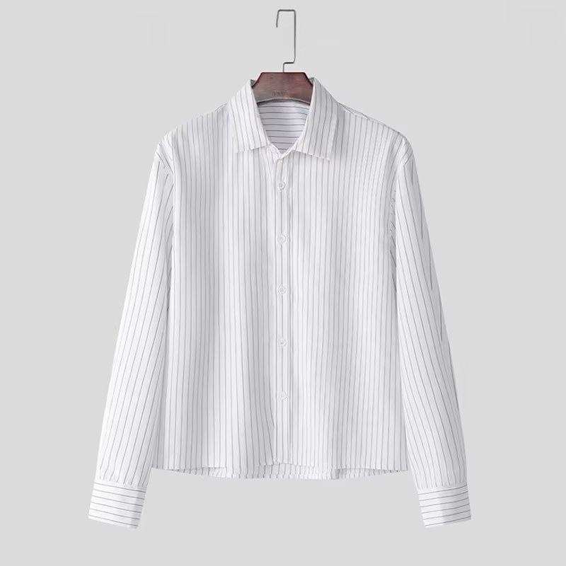 Nouveau britannique rétro hommes chemises rayées à la mode revers ample à manches longues Cardigan h