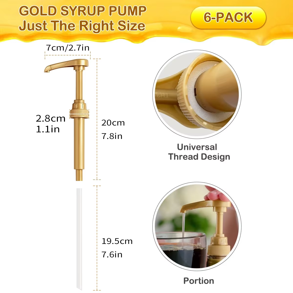 Leeseph – pompe à sirop de café, distributeur de pompe à sirop d'or pour bouteille de sirop de 750ml