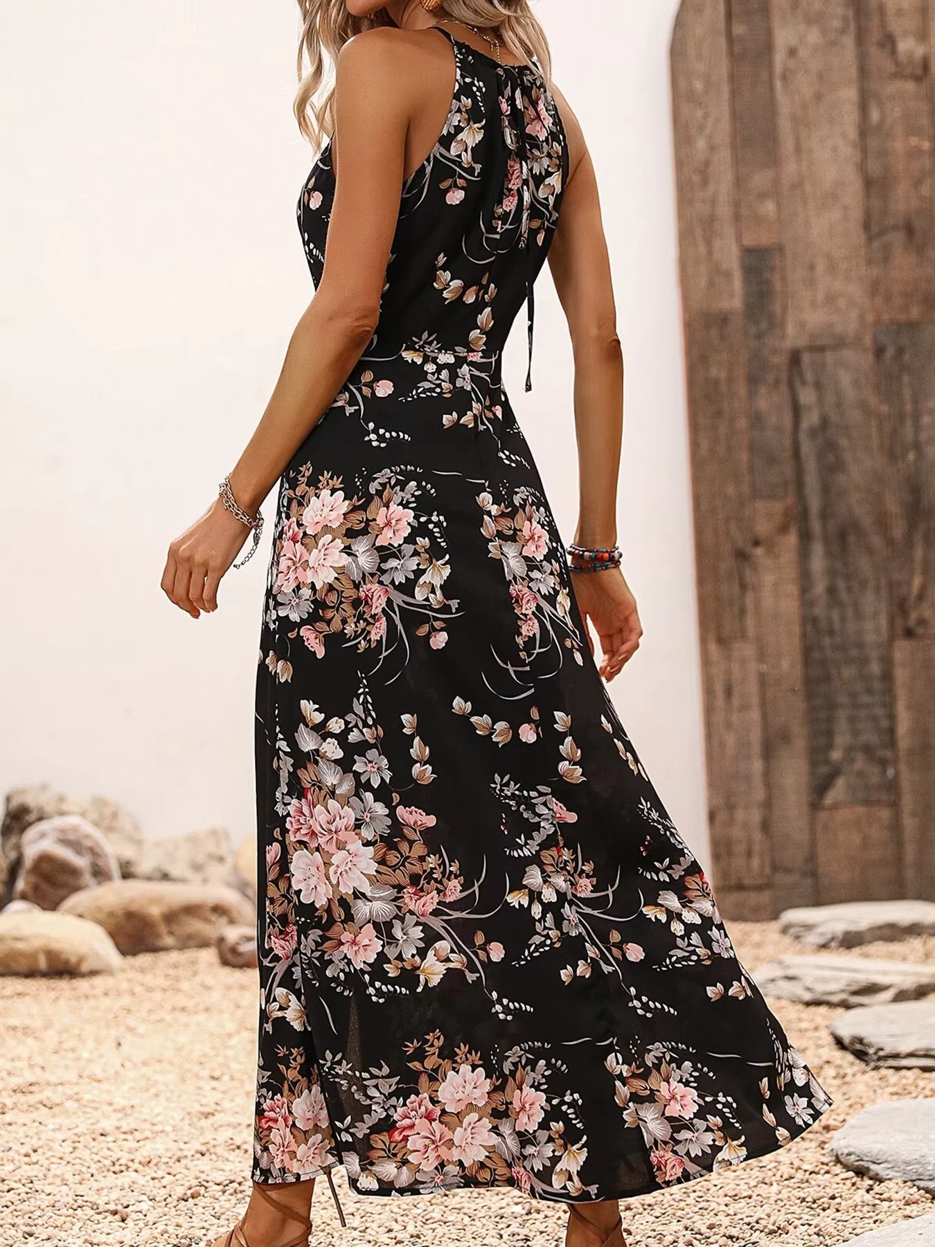 Robe dos nu pour femmes, imprimé Floral, fente haute, cuisses, été, sans manches, Sexy, moulante, pl